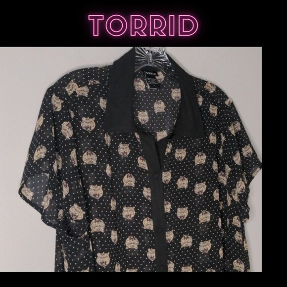 EUC✨ TORRID size 0x semi-sheer black tiger print short sleeve button down blouse - Picture 1 of 17